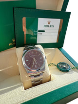 Rolex Oyster Perpetual 39mm Purple Grape Dial Steel Automatic Men's Watch 114300