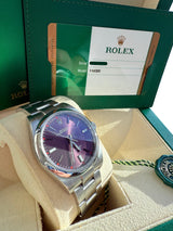 Rolex Oyster Perpetual 39mm Purple Grape Dial Steel Automatic Men's Watch 114300