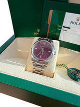 Rolex Oyster Perpetual 39mm Purple Grape Dial Steel Automatic Men's Watch 114300