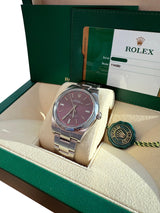 Rolex Oyster Perpetual 39mm Purple Grape Dial Steel Automatic Men's Watch 114300
