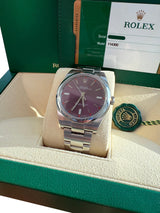 Rolex Oyster Perpetual 39mm Purple Grape Dial Steel Automatic Men's Watch 114300