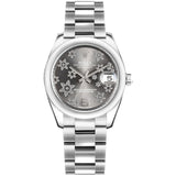 Rolex Datejust Midsize 31mm Grey Floral Motif Dial Oyster Steel Watch 178240