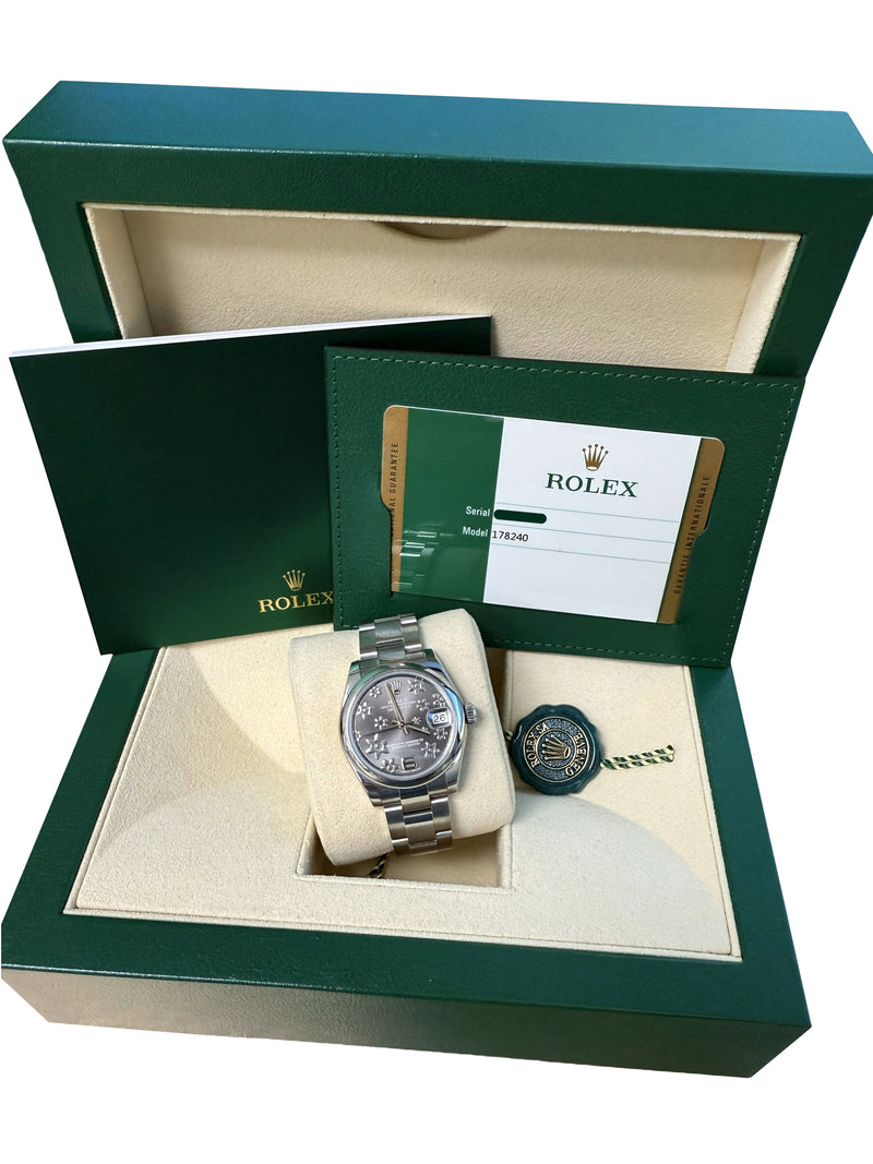 Rolex Datejust Midsize 31mm Grey Floral Motif Dial Oyster Steel
