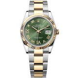 Rolex Datejust 36mm Olive Green Diamond Dial Gold Steel Oyster Watch 126233