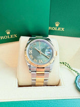 Rolex Datejust 36mm Olive Green Diamond Dial Gold Steel Oyster Watch 126233