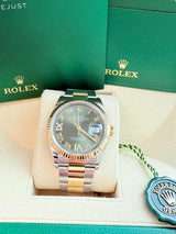 Rolex Datejust 36mm Olive Green Diamond Dial Gold Steel Oyster Watch 126233