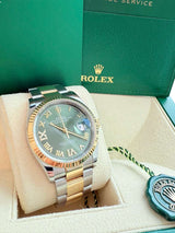 Rolex Datejust 36mm Olive Green Diamond Dial Gold Steel Oyster Watch 126233