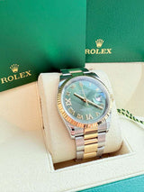 Rolex Datejust 36mm Olive Green Diamond Dial Gold Steel Oyster Watch 126233
