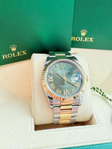Rolex Datejust 36mm Olive Green Diamond Dial Gold Steel Oyster Watch 126233