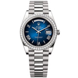 Rolex Day-Date 40mm Blue Ombré Dial Diamond Bezel White Gold Watch 228349RBR