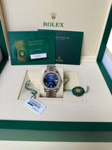 Rolex Day-Date 40mm Blue Ombré Dial Diamond Bezel White Gold Watch 228349RBR