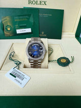 Rolex Day-Date 40mm Blue Ombré Dial Diamond Bezel White Gold Watch 228349RBR