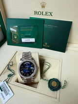 Rolex Day-Date 40mm Blue Ombré Dial Diamond Bezel White Gold Watch 228349RBR