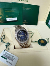 Rolex Day-Date 40mm Blue Ombré Dial Diamond Bezel White Gold Watch 228349RBR