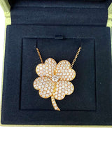Van Cleef & Arpels Cosmos Diamond Estate Clover Pin/Pendant 18k Gold Necklace