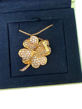 Van Cleef & Arpels Cosmos Diamond Estate Clover Pin/Pendant 18k Gold Necklace