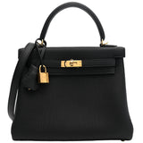 Hermes Kelly Retourne 25 Black Togo Leather With Gold Hardware Designer Handbag