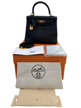Hermes Kelly Retourne 25 Black Togo Leather With Gold Hardware Designer Handbag