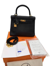 Hermes Kelly Retourne 25 Black Togo Leather With Gold Hardware Designer Handbag