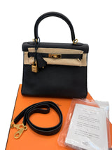 Hermes Kelly Retourne 25 Black Togo Leather With Gold Hardware Designer Handbag