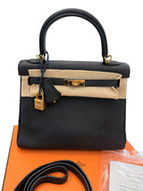 Hermes Kelly Retourne 25 Black Togo Leather With Gold Hardware Designer Handbag