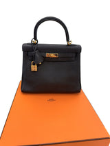 Hermes Kelly Retourne 25 Black Togo Leather With Gold Hardware Designer Handbag