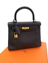 Hermes Kelly Retourne 25 Black Togo Leather With Gold Hardware Designer Handbag