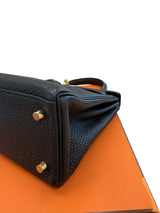 Hermes Kelly Retourne 25 Black Togo Leather With Gold Hardware Designer Handbag