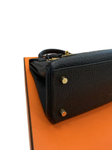 Hermes Kelly Retourne 25 Black Togo Leather With Gold Hardware Designer Handbag