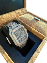 Cartier Santos De Cartier Skeleton Iced Out Two-Tone VVS Clariry Watch WHSA0015