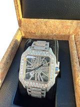 Cartier Santos De Cartier Skeleton Iced Out Two-Tone VVS Clariry Watch WHSA0015