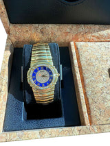 Piaget Tanagra Diamond Blue Dial Diamond Bezel Yellow Gold Watch 17041 M 401D