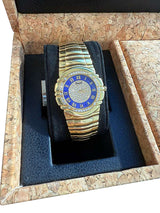 Piaget Tanagra Diamond Blue Dial Diamond Bezel Yellow Gold Watch 17041 M 401D