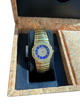 Piaget Tanagra Diamond Blue Dial Diamond Bezel Yellow Gold Watch 17041 M 401D