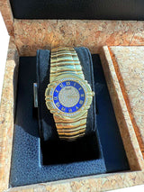 Piaget Tanagra Diamond Blue Dial Diamond Bezel Yellow Gold Watch 17041 M 401D