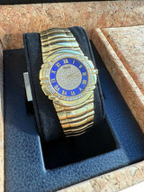 Piaget Tanagra Diamond Blue Dial Diamond Bezel Yellow Gold Watch 17041 M 401D