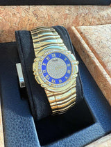 Piaget Tanagra Diamond Blue Dial Diamond Bezel Yellow Gold Watch 17041 M 401D