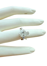 GIA Certified 4.00ct Pear-Shape With Baguette Diamond Platinum Engagement Ring