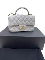 CHANEL Mini Rectangle With Handle Grey Lambskin Leather Bag Light Gold Hardware