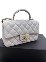 CHANEL Mini Rectangle With Handle Grey Lambskin Leather Bag Light Gold Hardware