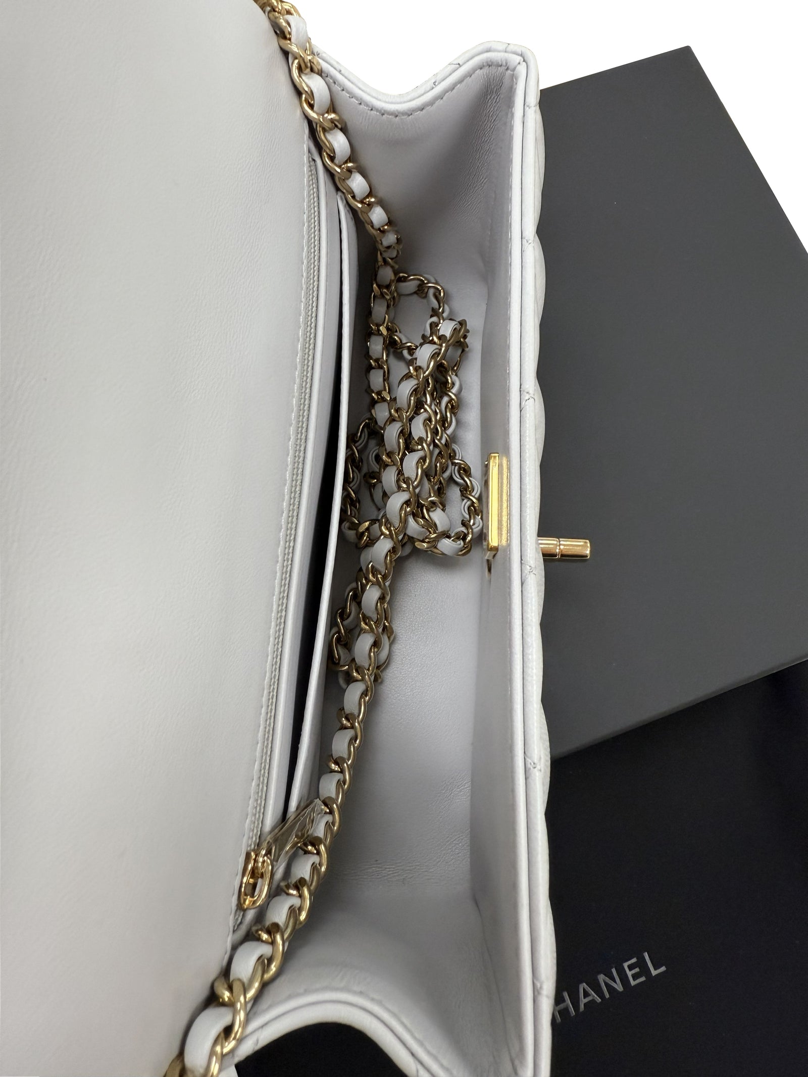 CHANEL Mini Rectangle With Handle Grey Lambskin Leather Bag Light