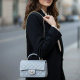 CHANEL Mini Rectangle With Handle Grey Lambskin Leather Bag Light Gold Hardware