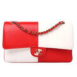 Chanel Lambskin Geometric Colorblock Medium Double Flap Red White