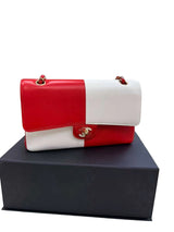 Chanel Lambskin Geometric Colorblock Medium Double Flap Red White