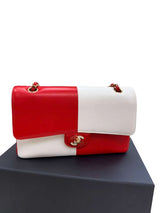 Chanel Lambskin Geometric Colorblock Medium Double Flap Red White