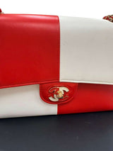 Chanel Lambskin Geometric Colorblock Medium Double Flap Red White
