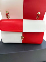 Chanel Lambskin Geometric Colorblock Medium Double Flap Red White