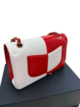 Chanel Lambskin Geometric Colorblock Medium Double Flap Red White