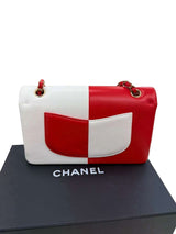 Chanel Lambskin Geometric Colorblock Medium Double Flap Red White