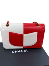 Chanel Lambskin Geometric Colorblock Medium Double Flap Red White